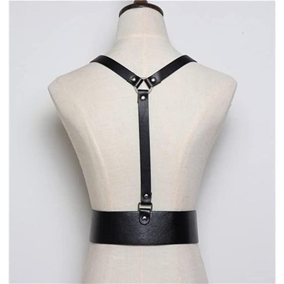 HLJA Waist Punk Harness Belt Fashion Body Chain Black Leather Goth Rave